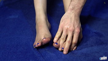 Made for foot fetishists foot massage blue nails and a big oiled butt too