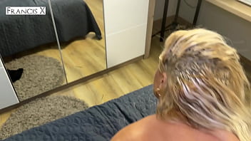 Hard fuck and creampie for this horny blonde