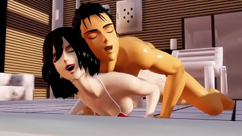 Llenadole el coño de leche a mikasa