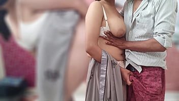 Aunty caught nephew's big dick while he closing her bra hook