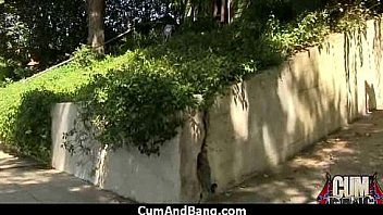 Ebony babe sucks group of white guys 3