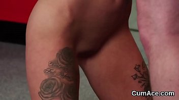 Slutty peach gets cum load on her face swallowing all the jizm