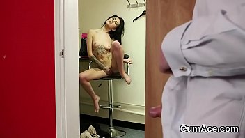 Slutty peach gets cum load on her face swallowing all the jizm