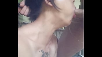 Naughty bitch sucks my dick and gets all drooling and full of cum little slut loves a dick