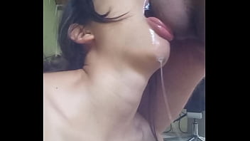 Naughty bitch sucks my dick and gets all drooling and full of cum little slut loves a dick