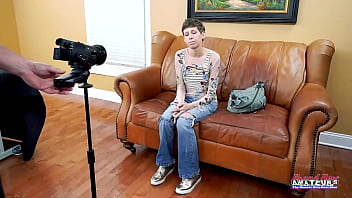 Short haired brunette unity gets her mouth and pussy pounded to eat cum