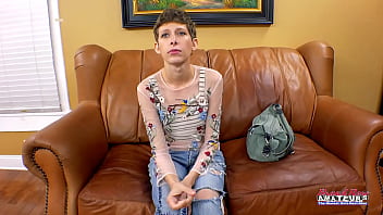 Short haired brunette unity gets her mouth and pussy pounded to eat cum