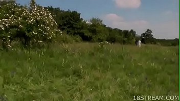 Outdoors blowjob and spooning