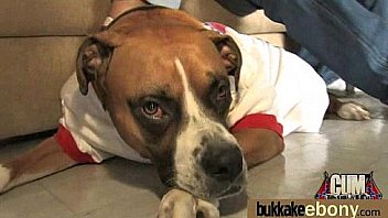 Huge cocks cover their black face in cum 9