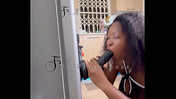Hot milf camgirl fucks 14 inches dildo on fridge in the kitchen {full video on membership}