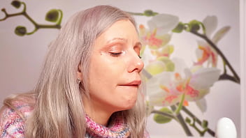 A nymph in a sweater expands her holes by inserting a vibrator blowjob and female orgasm