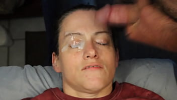 Dirty dees getting her eyes glued shut with a double blasting