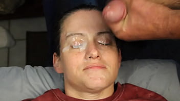 Dirty dees getting her eyes glued shut with a double blasting