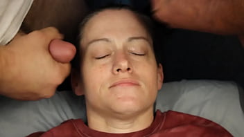 Dirty dees getting her eyes glued shut with a double blasting