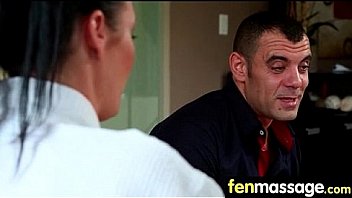 Deepthroat blowjob from big tits massage girl 11