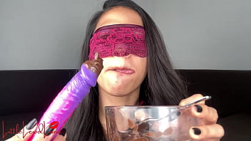 Chocolate spread on dildo asian sweet tooth loves licking it