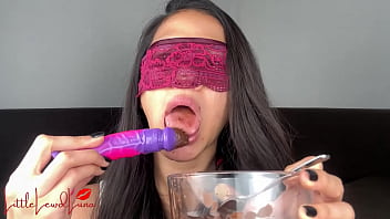 Chocolate spread on dildo asian sweet tooth loves licking it