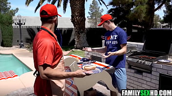 Stepdad joins stepdaughter & stepson for a fuck on indepence day