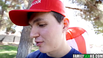 Stepdad joins stepdaughter & stepson for a fuck on indepence day