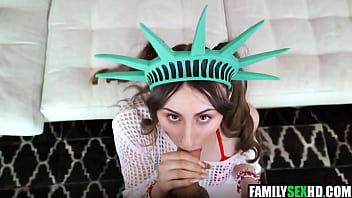 Stepdad joins stepdaughter & stepson for a fuck on indepence day