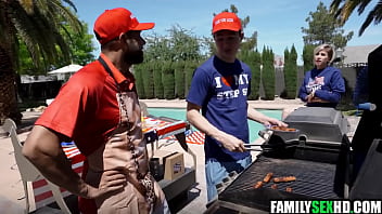 Stepdad joins stepdaughter & stepson for a fuck on indepence day