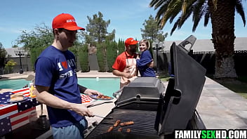 Stepdad joins stepdaughter & stepson for a fuck on indepence day