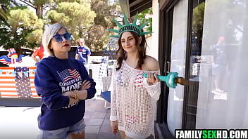 Stepdad joins stepdaughter & stepson for a fuck on indepence day