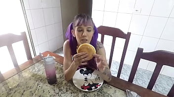 Food fetish eating a burger through the ass