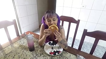 Food fetish eating a burger through the ass