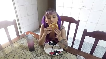 Food fetish eating a burger through the ass