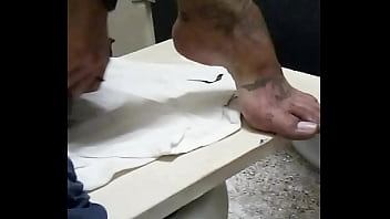 Guy fingers himself in restroom