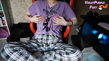 Virgin plays with her nipples to orgasm when she is home alone