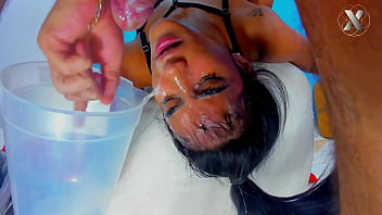 Rough throat destroyed covered in ruthless saliva dirty