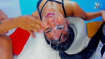 Rough throat destroyed covered in ruthless saliva dirty