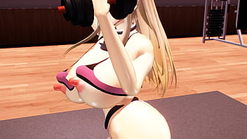 Kancolle ship bismarck lifting weights in compromising position