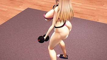 Kancolle ship bismarck lifting weights in compromising position