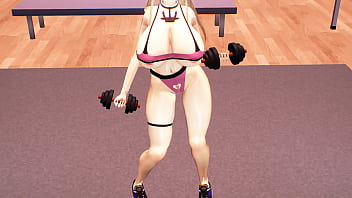 Kancolle ship bismarck lifting weights in compromising position