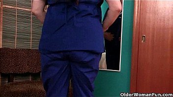 Granny nurse takes care of her itching pussy