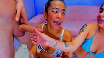 Two amateurs of my cock give me the best blowjob of their life