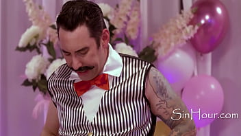 Bride and groom's stepmom play with the same cock