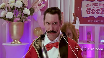 Bride and groom's stepmom play with the same cock