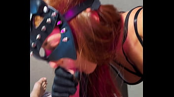 Redhead's choosing stockings high heels leather lingerie ends with mouthful of cum