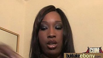 Ebony babe sucks too many white cocks 2