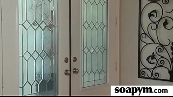 Babe with huge tits massages and blows a customer 1