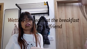 Wetting jeans at the breakfast with her girlfriend