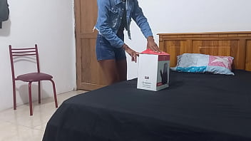 Sensual brunette masturbates with a torso she receives from a strange messenger she unleashes her sexual spirit and gets pleasure at home