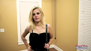 Lovely skinny blonde mya gets fingered while giving a footjob to a cock