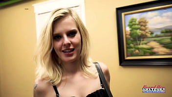 Lovely skinny blonde mya gets fingered while giving a footjob to a cock