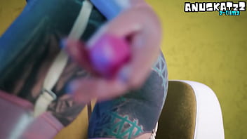 Sexy tattooed babe in latex stretching herself wide with her toys