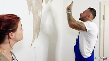 German redhead nymphomaniac girl lizzy rose with saggy tits tricked the repairman to cheating fuck when boyfriend away